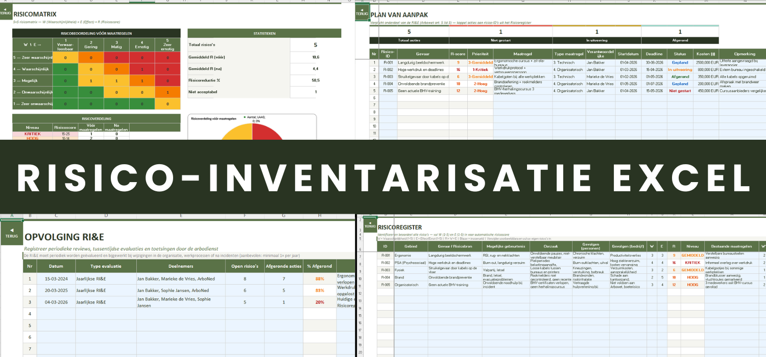 RI&E Excel template - Risico-inventarisatie en -evaluatie overzicht