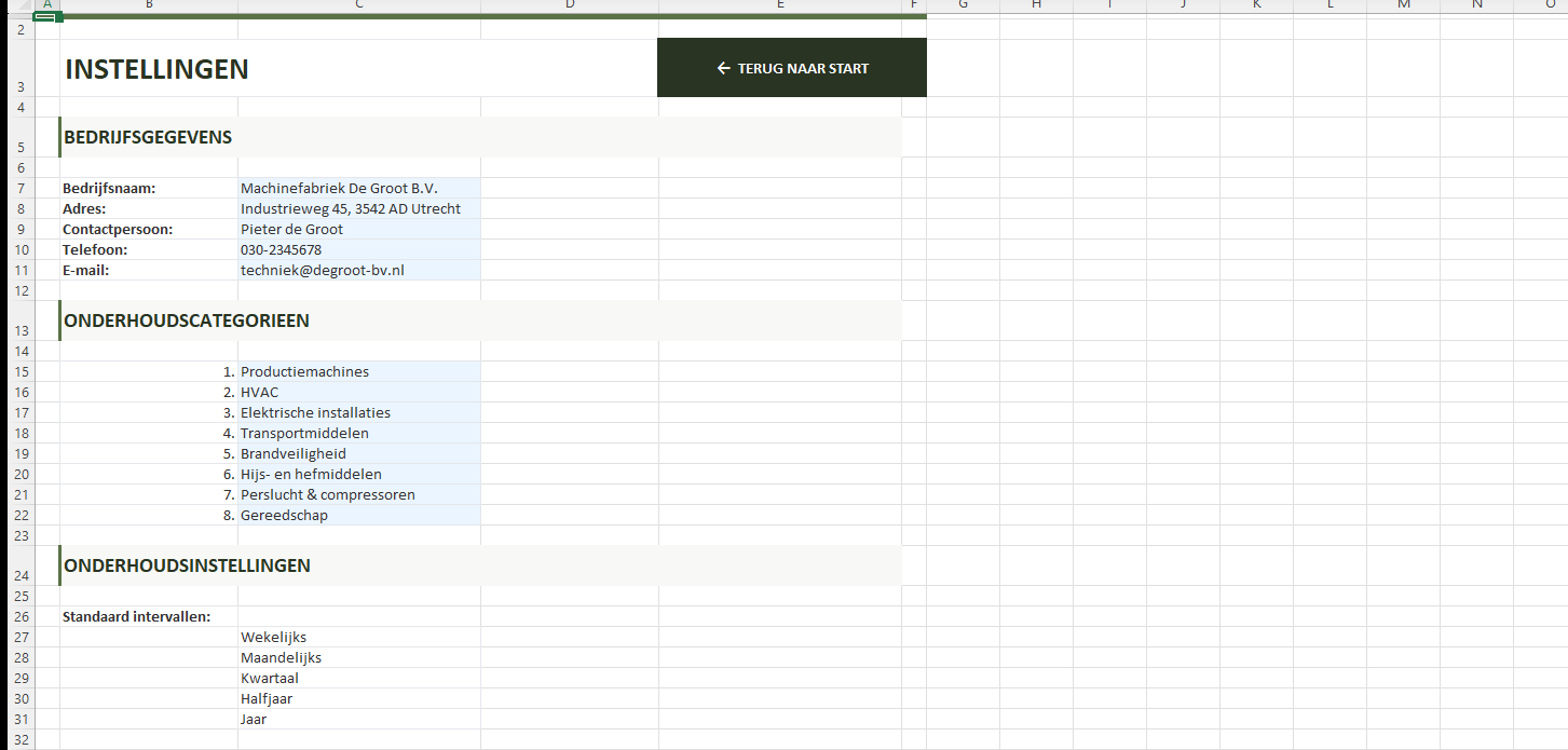 Onderhoudsplanner Excel - Afbeelding 3