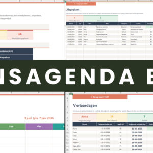 Gezinsagenda Excel – dynamische kalender, weekplanner, maaltijdplan en boodschappenlijst voor het hele gezin