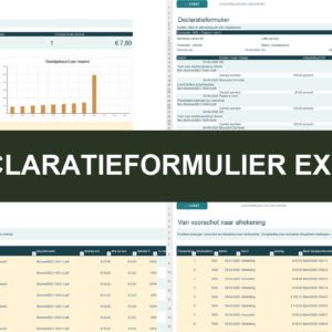 Declaratieformulier Excel met dashboard, declaratie, kosten en afrekening
