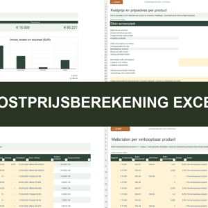 Kostprijsberekening Excel met dashboard, productkaart, inkoopprijzen en stuklijst